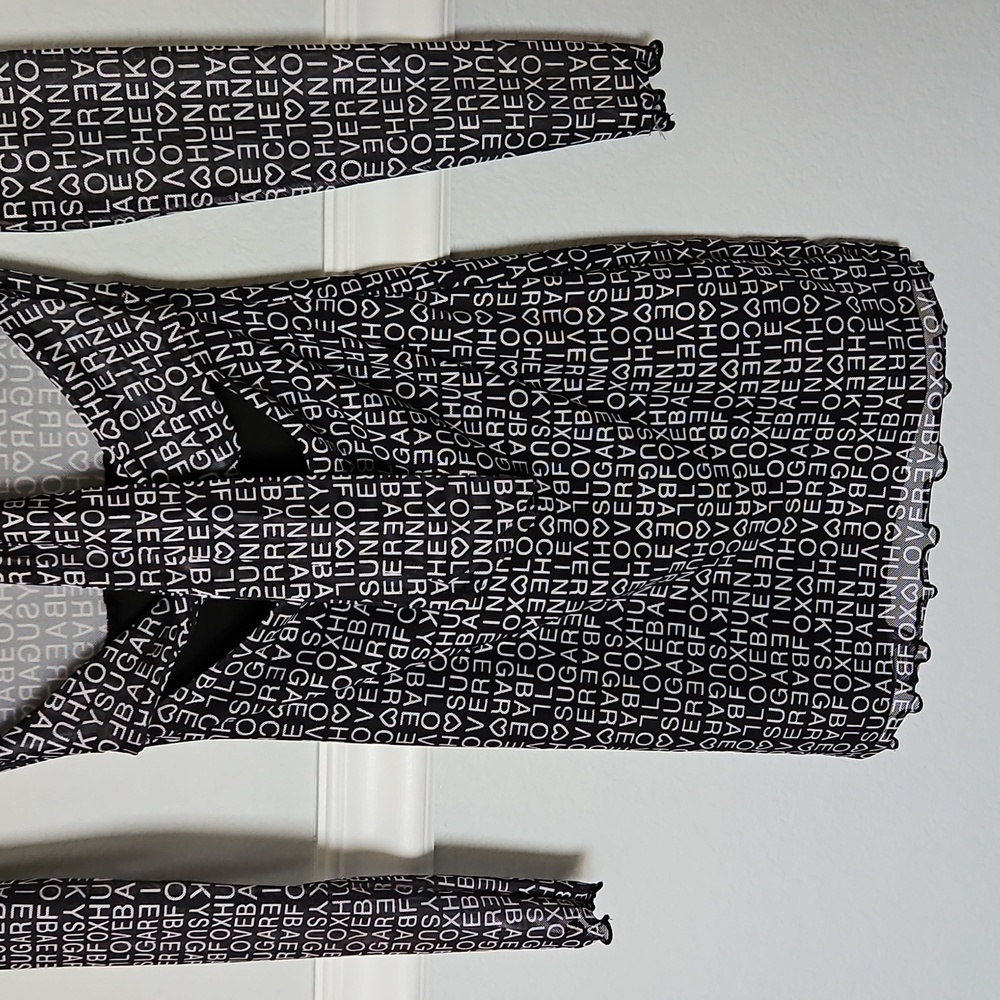 Princess Polly Text Me Mini Dress 2 Black White Patterned Slim Fit Sheer Mesh - Picture 12 of 16